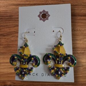 Mardi Gras Fleur-de-lis Earrings With Beads